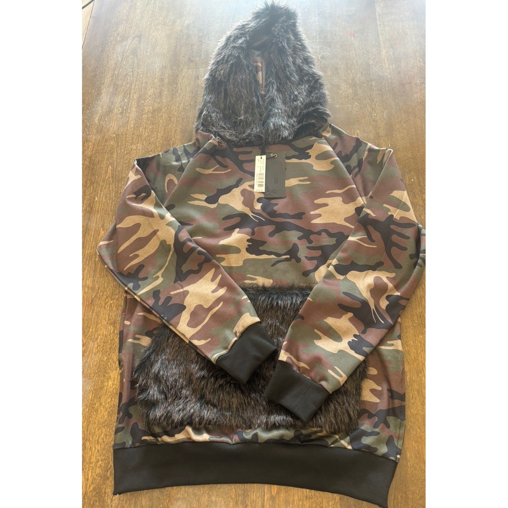 Riflessi Camo Pullover Hoodie Faux Fur Hood & Pocket MJT72 Small
